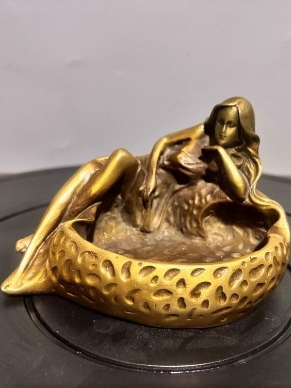 Brass Long Skirt Lady Statue Beauty Girl Ashtray Artwork Sculpture Home Decor