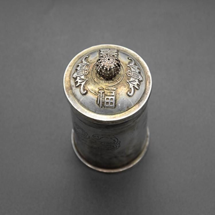 Antique White Copper Silver Plated Dragon Phoenix Box Toothpick Tobacco Storage