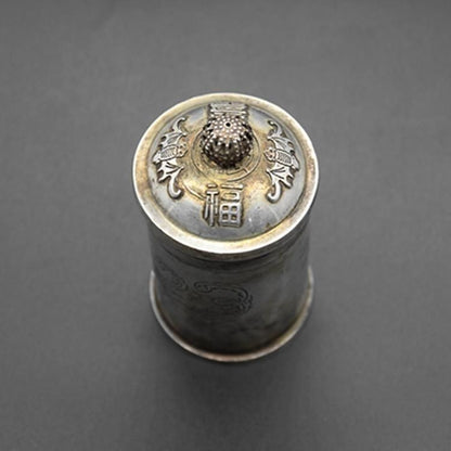 Antique White Copper Silver Plated Dragon Phoenix Box Toothpick Tobacco Storage