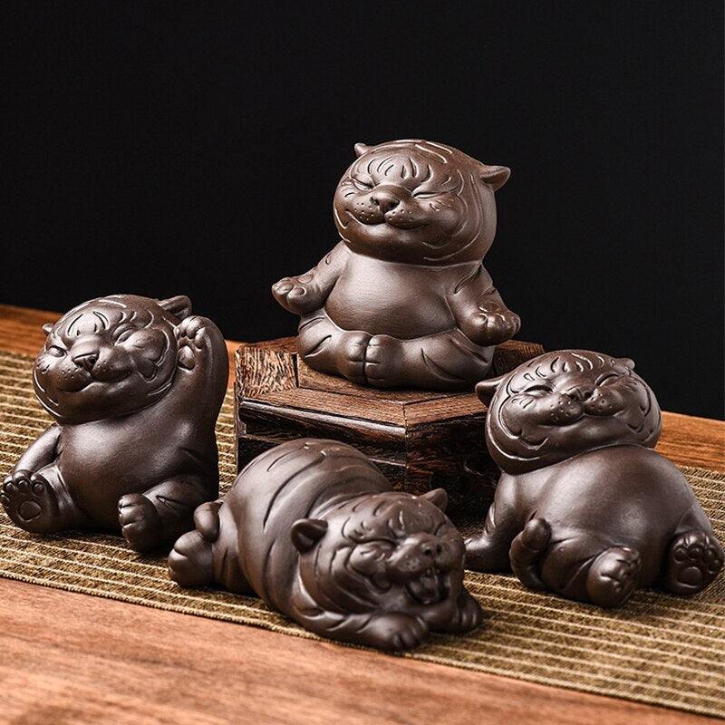 Chinese Purple Clay Tea Pet Lucky Cute Tiger Handmade Crafts Home Zisha Tea Set