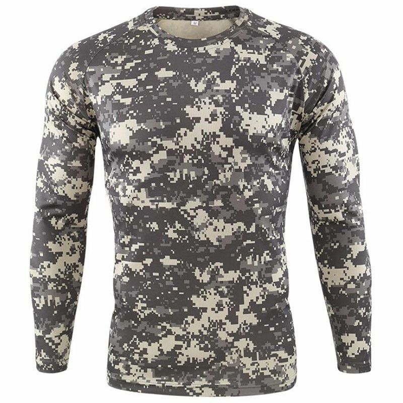 Camouflage T-shirt Outdoor Hiking Camping Military Tactical Long Sleeve Top M-XL