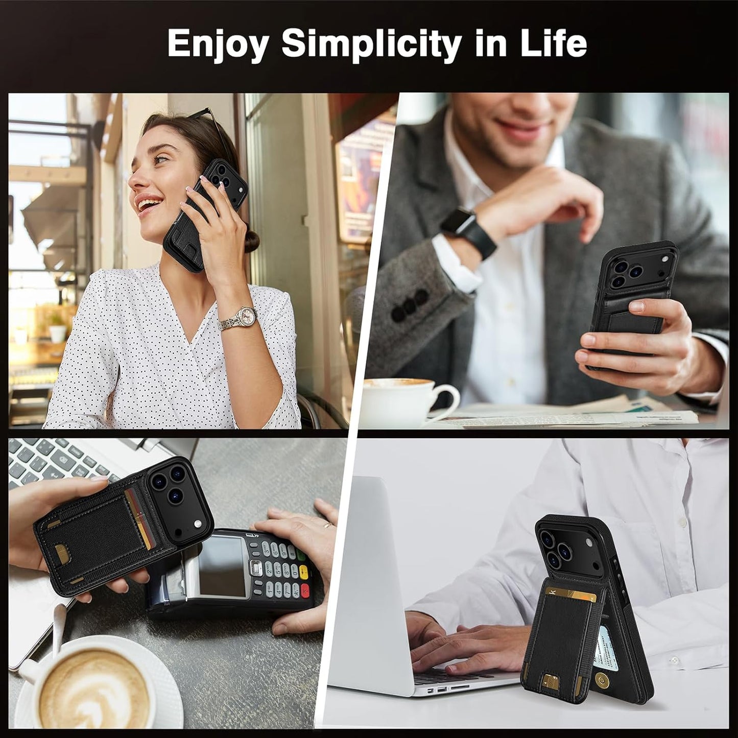 for Iphone 17 Pro Max Wallet Case with Card Holder, Men Women PU Leather RFID Bl