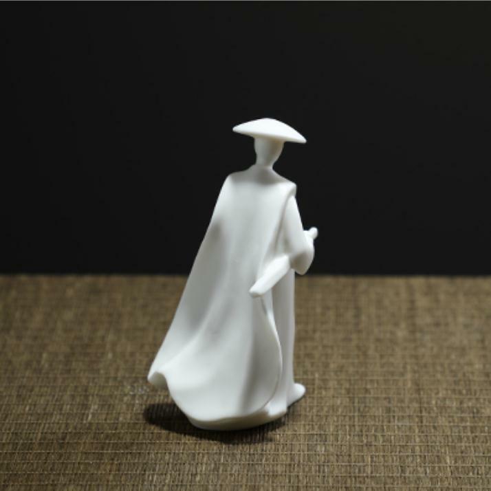 4" Chinese White Porcelain Ceramics Swordsman Hero Figurine Statue Statues