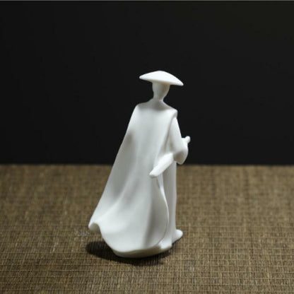 4" Chinese White Porcelain Ceramics Swordsman Hero Figurine Statue Statues