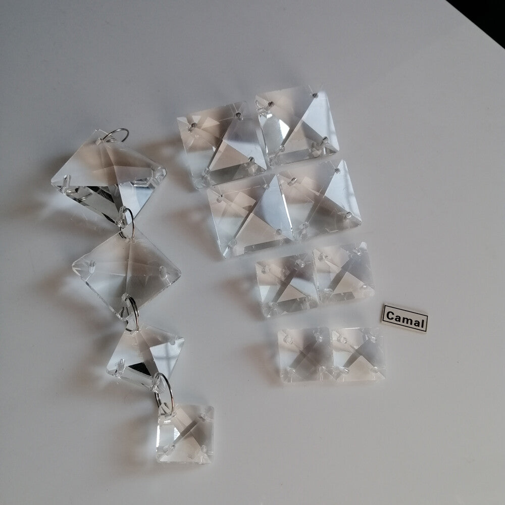 50pcs 14-24mm 4Holes Square Clear Crystal Beads Glass Prism Chandelier Lamp Part