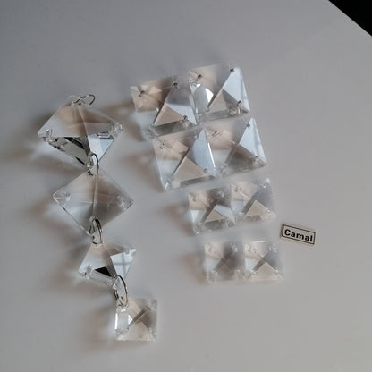50pcs 14-24mm 4Holes Square Clear Crystal Beads Glass Prism Chandelier Lamp Part