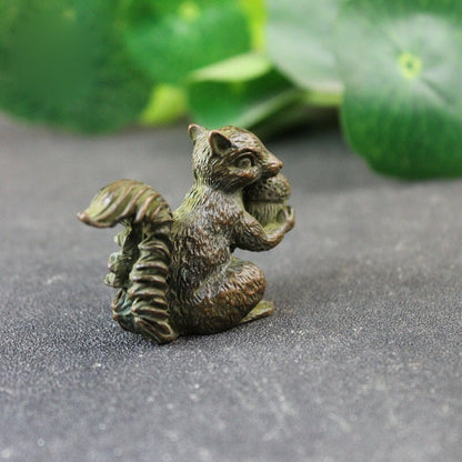 Copper Squirrel Small Figurine Animal Tea Pet Miniature Craft Gift Decoration