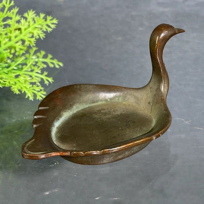 Antique Bronze Swan Brush Washer Incense Burner Tea Table Decor Dish