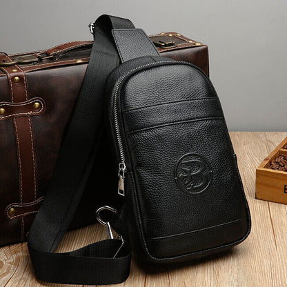 Men's Sling Backpack,100% Genuine Leather Chest bag Crossbody Bag Shoulder Bag