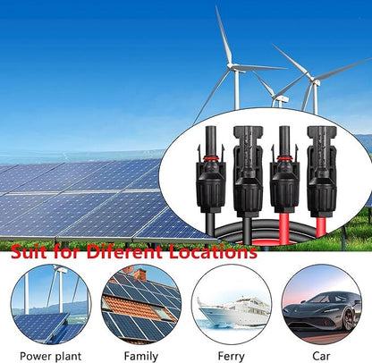 Black+Red 10 AWG Solar Panel Extension Cable Silicone Flexible Wire Connectors