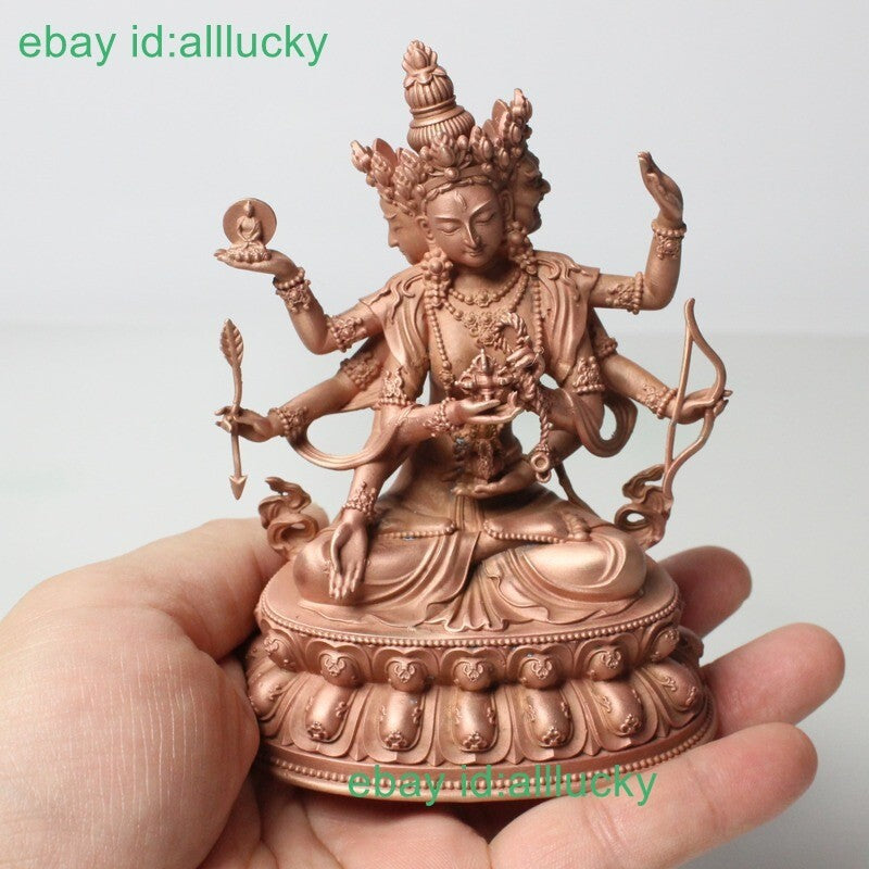 10cm Red Copper Hand-carve Ushnisha Vijaya Statue Tibet Namgyalma Exquisite