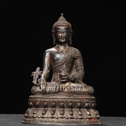 8.6"old Xizang Buddhism Temple Bronze Gilt Sakyamuni Shakya Mani Buddha Statue