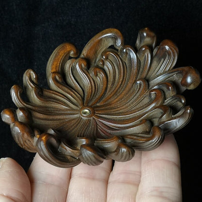 Chinese Boxwood Hand Carved Chrysanthemum Flower Incense Stand Decoration