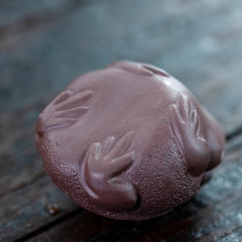 2.44" Chinese Purple Clay Tea Pet Lucky Golden Toad Statue Ornaments Handmade