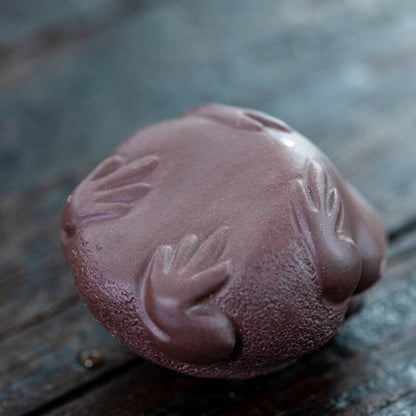 2.44" Chinese Purple Clay Tea Pet Lucky Golden Toad Statue Ornaments Handmade