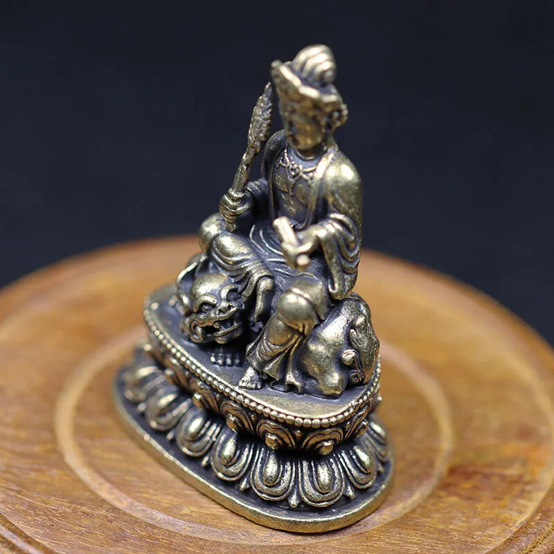 Brass Manjushri Buddha Statue Tabletop Worship Bodhisattva Statue Decoration -