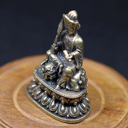Brass Manjushri Buddha Statue Tabletop Worship Bodhisattva Statue Decoration -