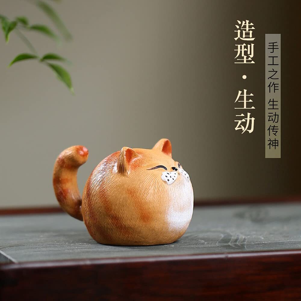 4.8cm Yixing Purple Clay Cat Tea Pet Kung Fu Tea Decor Tea Tray