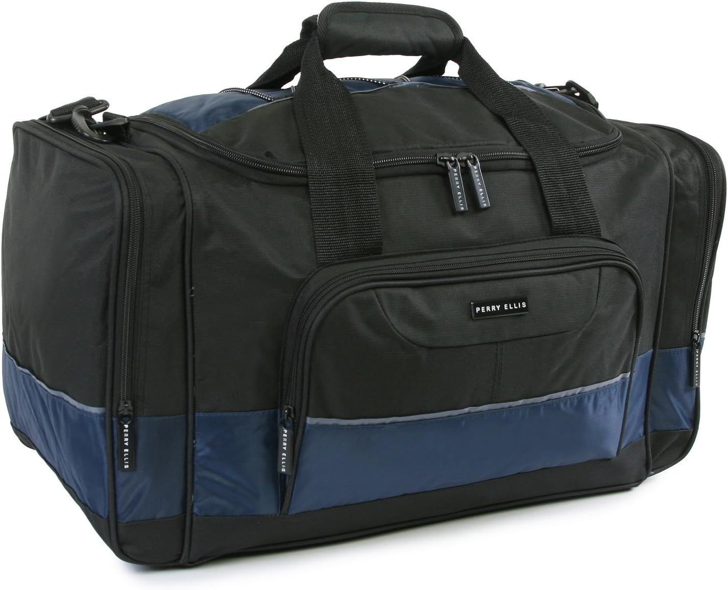 Perry Ellis 22" Business Duffel Bag, Black/Navy, One Size Black/Navy
