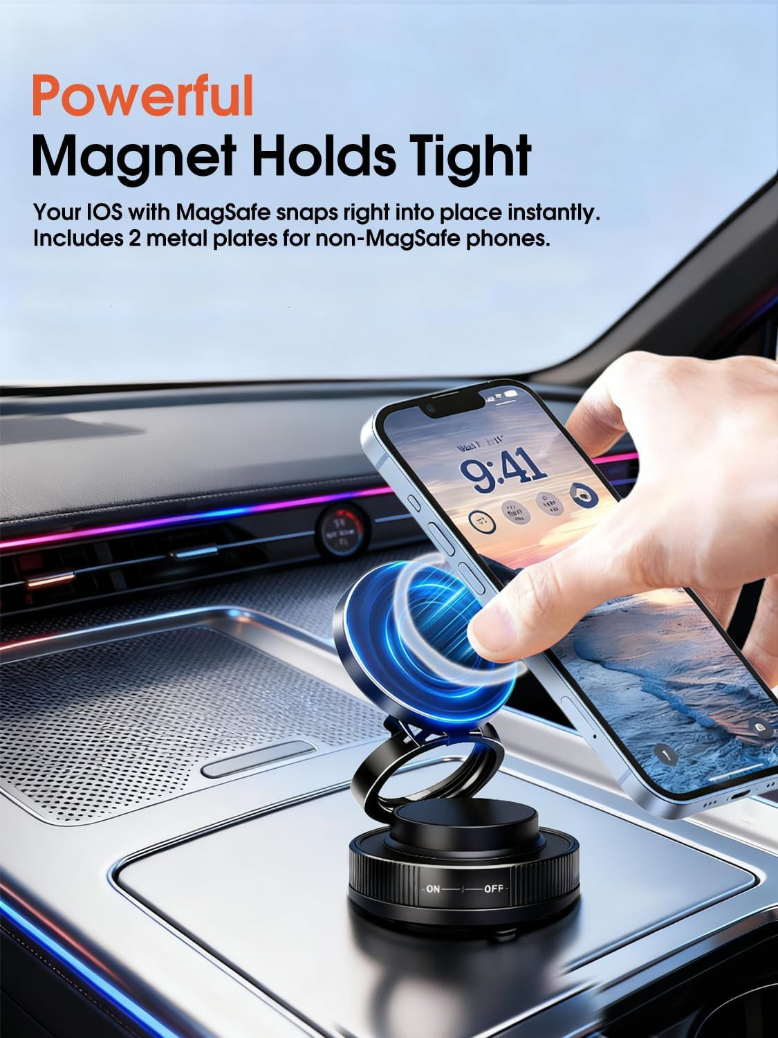 Vacuum Magnetic Car Phone Holder with Strong Magnets, 360° Adjustable Dash Cell