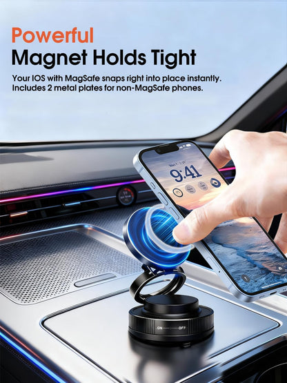 Vacuum Magnetic Car Phone Holder with Strong Magnets, 360° Adjustable Dash Cell