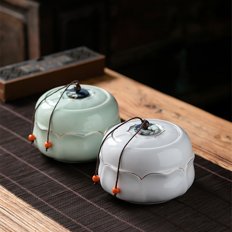 Celadon Porcelain Canister For Loose Tea Small Size Jar With Lid Tea Storage Tin