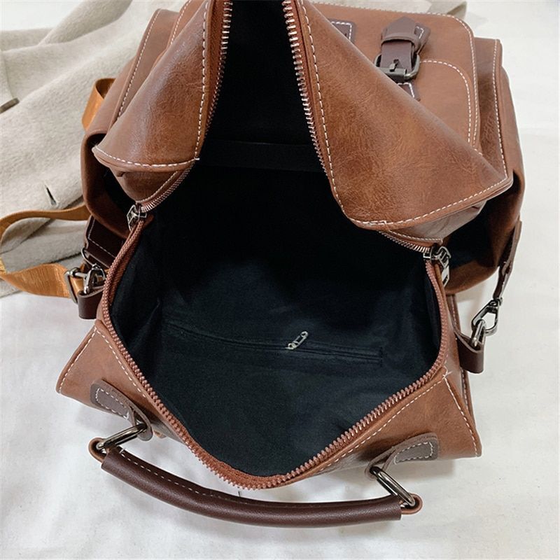 Trendy Backpack Vintage Leather Brown Casual Travel Bag Retro Student School Bag