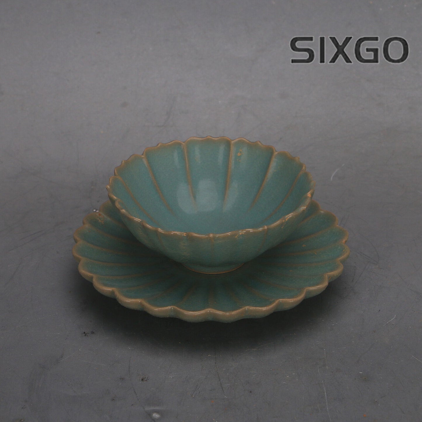 5.1" Collect Chinese Song Porcelain Ru Kiln Green Glaze Kwai Mouth Cup