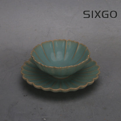 5.1" Collect Chinese Song Porcelain Ru Kiln Green Glaze Kwai Mouth Cup