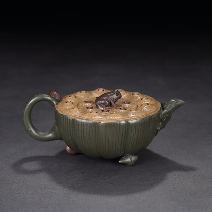 Chinese Zisha Purple Clay Teapot Handmade Frog Lotus Tea Pot Exquisite