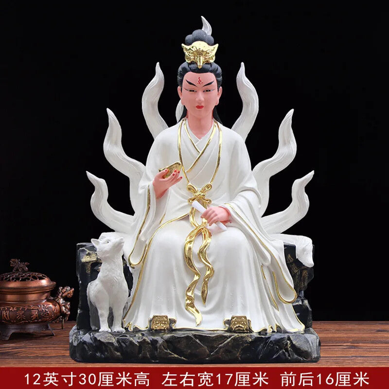 Resin Nine Tailed Fox Fairy Buddha Statues FengShui Accessories Home Decoration