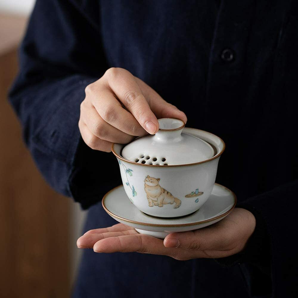 150ml Creativity Ceramic Gaiwan Filters Cat Pattern Tureen Tea Set Tea Cup Bowl