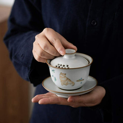 150ml Creativity Ceramic Gaiwan Filters Cat Pattern Tureen Tea Set Tea Cup Bowl
