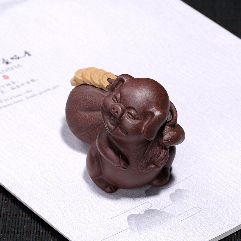Pig Statue Yixing Zisha Tea Pet Wealthy Coin Mascot House Warming Gift Tea Play