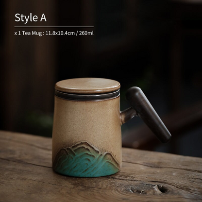 Handpainted Mountain Ceramic Tea Cup with Infuser 260ml