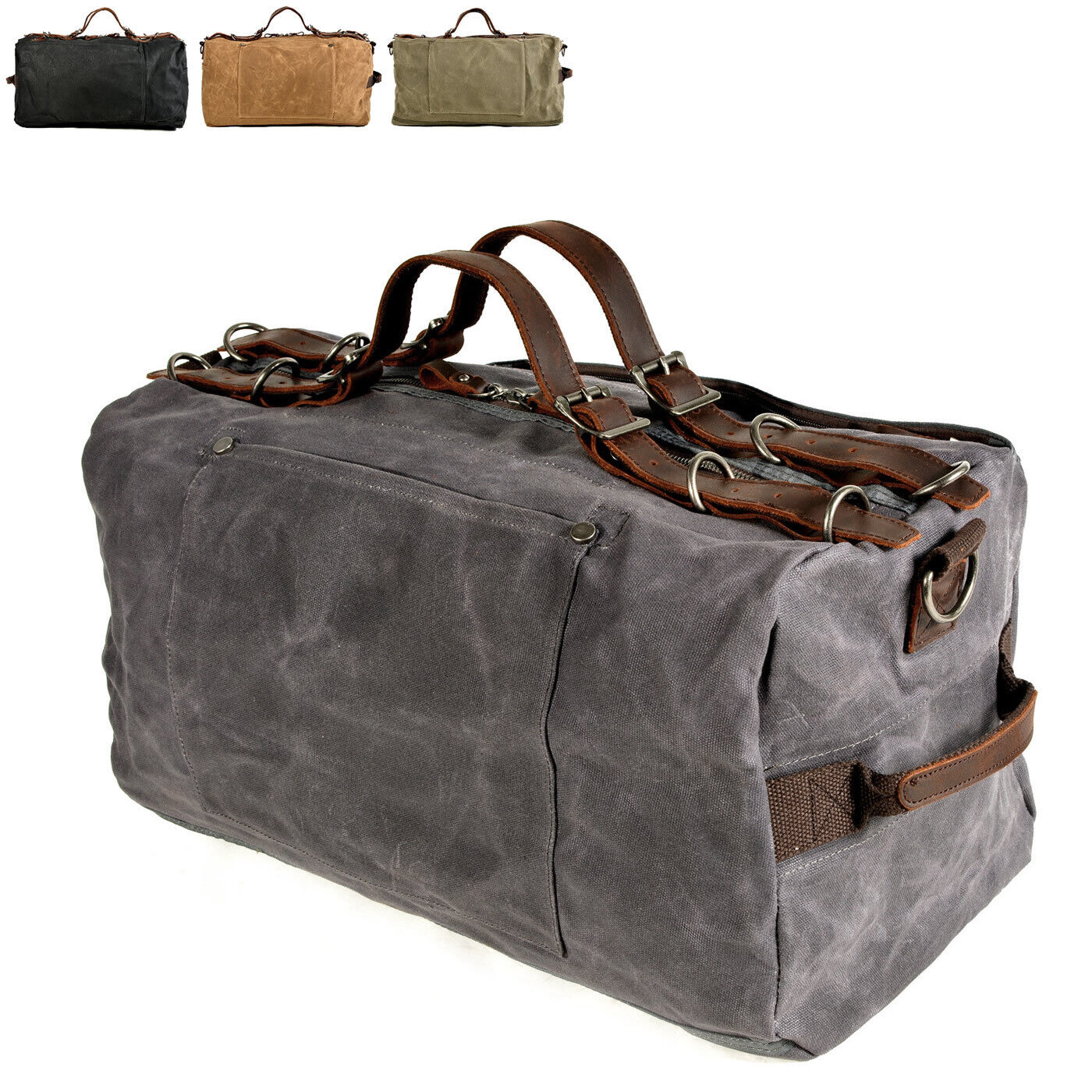Vintage Water Resistant Wax Canvas Duffel Travel Overnight Weekend Gym Carry Bag