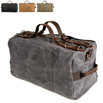 Vintage Water Resistant Wax Canvas Duffel Travel Overnight Weekend Gym Carry Bag