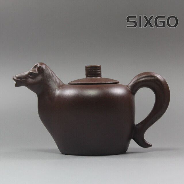 5.5“China Yixing Zisha Pottery Purple Clay Handmade Zodiac Animal Horse Teapot
