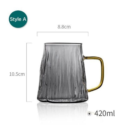 Glass Glacier Design Mug Big Coffee Mug with Handle Nordic Style Tea Mug 420 ml
