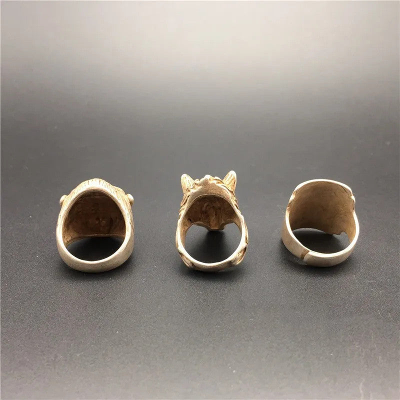 1pc Old Chinese Tibetan Wolf Head Monkey Head Flowers Bird Jewelry Finger Ring