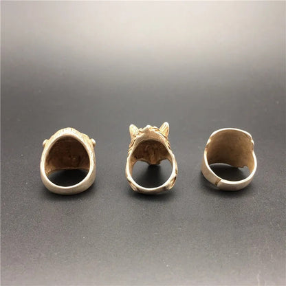 1pc Old Chinese Tibetan Wolf Head Monkey Head Flowers Bird Jewelry Finger Ring