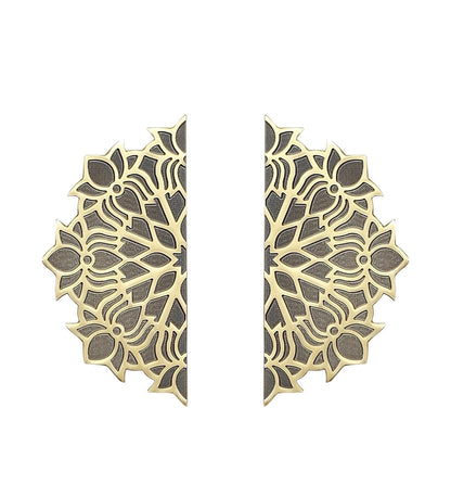 Set of 2 Antique Look Lotus Flower On Corners Brass Door Handle Pair