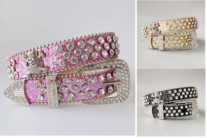 Women Punk Belt Rhinestone Skull Men Goth Western Cowboy Bling Jeans Strap 115cm