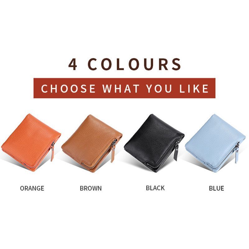 Zipper Coin Purse Genuine Leather Wallet Card Holder RFID Blocking Card Holder