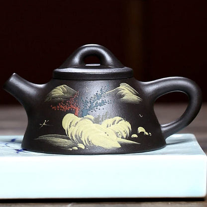 190ml Yixing Purple Clay Pot Handmade Landscape Pattern Teapot Kung Fu Tea Set