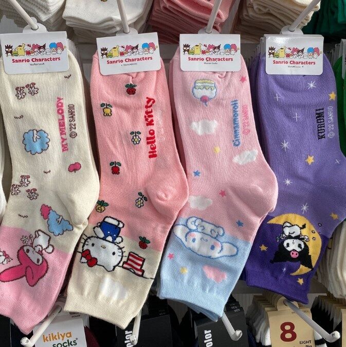 4 Pairs Women Girl Hello Kitty Kuromi My Melody Cinnamoroll Socks Soft Warm Sock