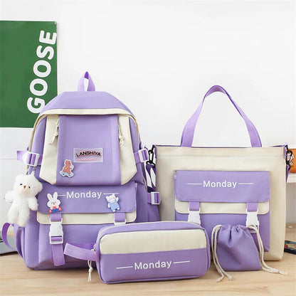 5pcs Sets Children's School Backpack Women's Bagpack Laptop Bag Students Totes