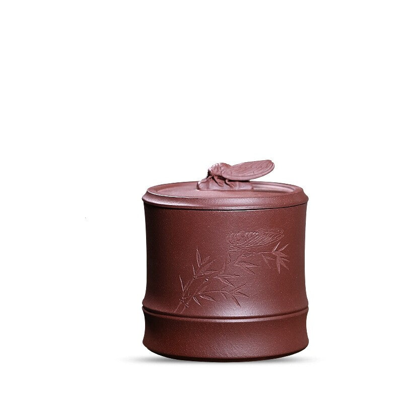 Full Handmade Tea Canister Carved Yixing Zisha Purple Clay Sealed Caddy For Tea