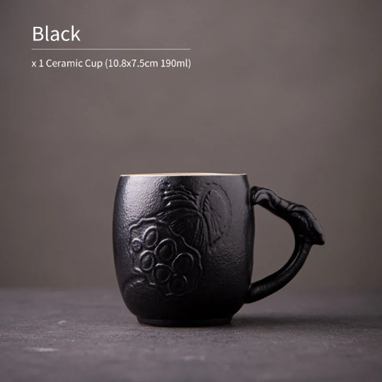 Relief Lotus Ceramic Tea Cup with Handle 190ml