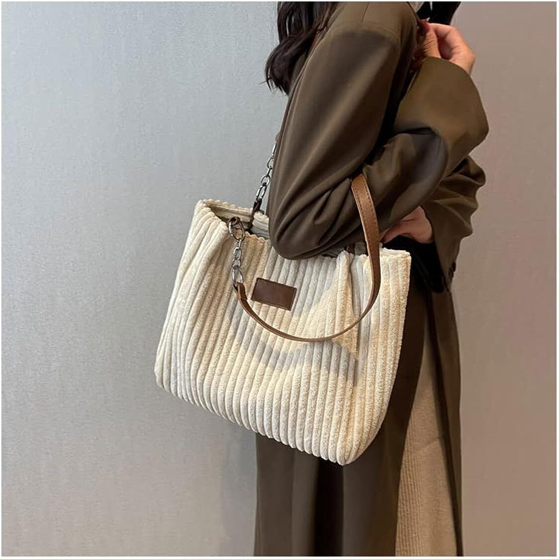 Ulisty Women Corduroy Tote Bag Casual Shoulder Bag Daily Shopping Bag Fashion Ha